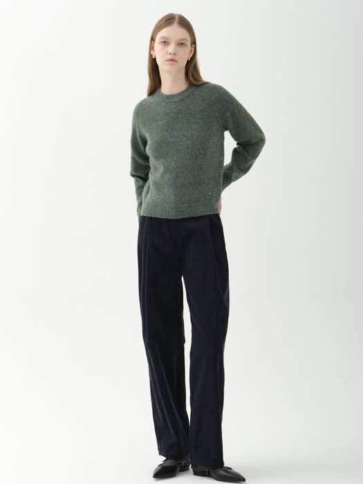 two-tone raglan sleeve knit top_green