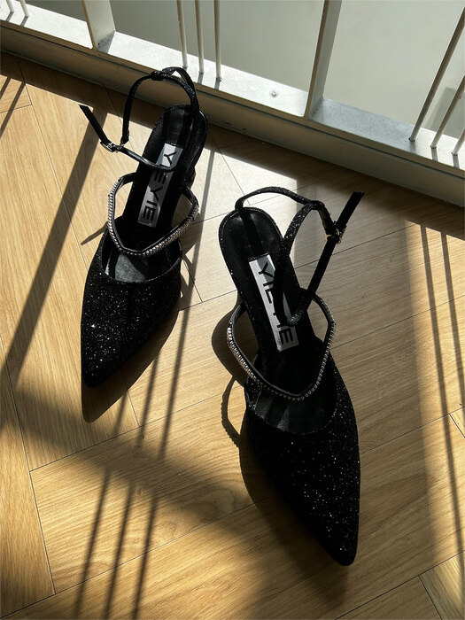 Lexie Crystal Back T Sandals / Y.12-SA02 / GLITTER BLACK