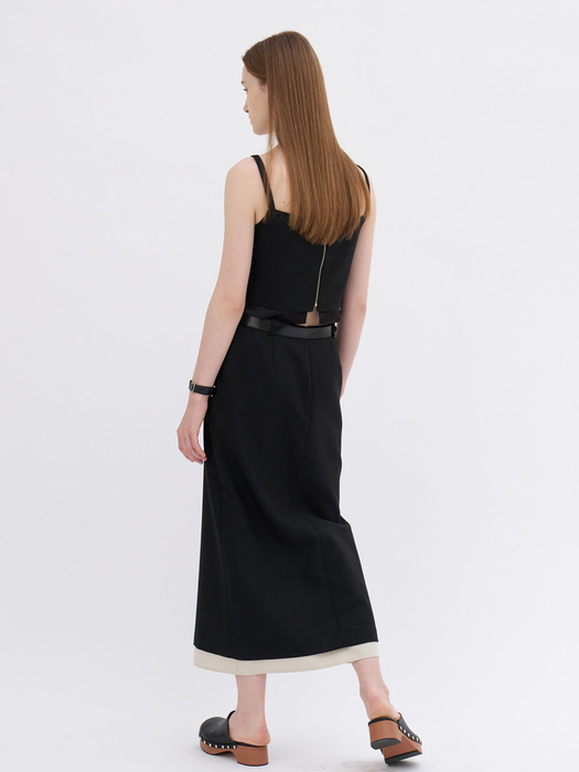 23 Spring_ Black Viscose Midi Skirt