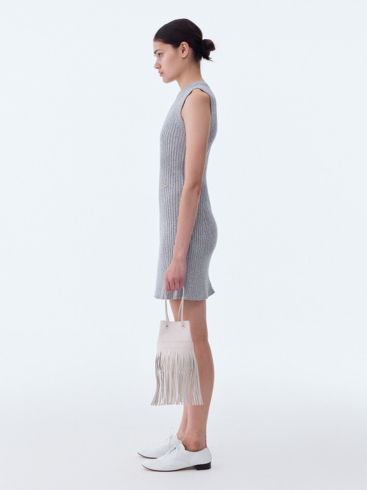 PEONY RIBBED KNIT DRESS (SILVER)