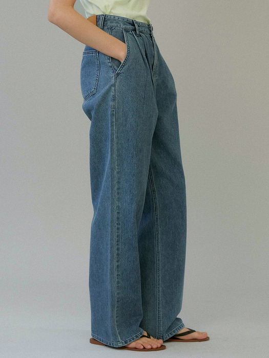 tuck wide denim pants (classic blue)