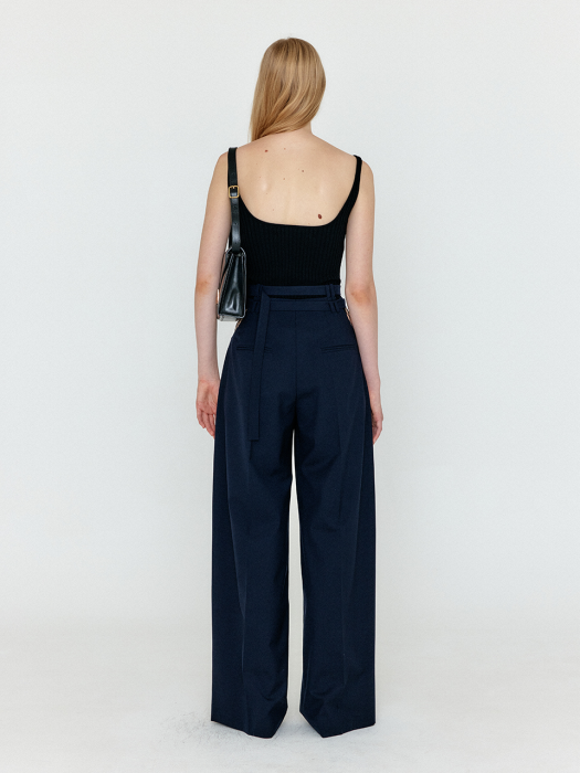 WETTE Double-Belted Wide Pants - Navy