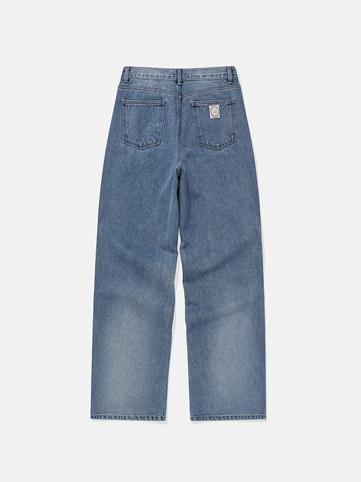 Buckle Relaxed denim pants / Washed blue