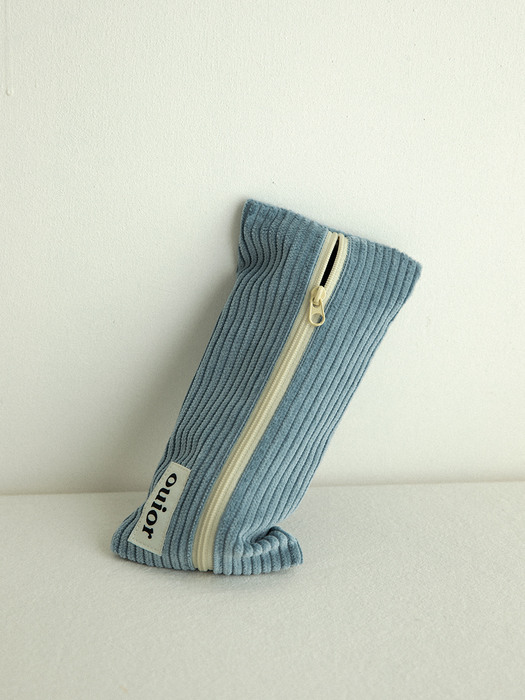 ouior flat pencil case - corduroy foggy blue (middle zipper)