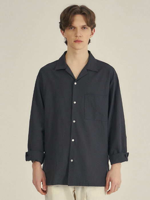 Linen open collar loose fit shirts(5col)