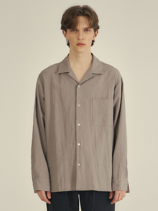 Linen open collar loose fit shirts(5col)
