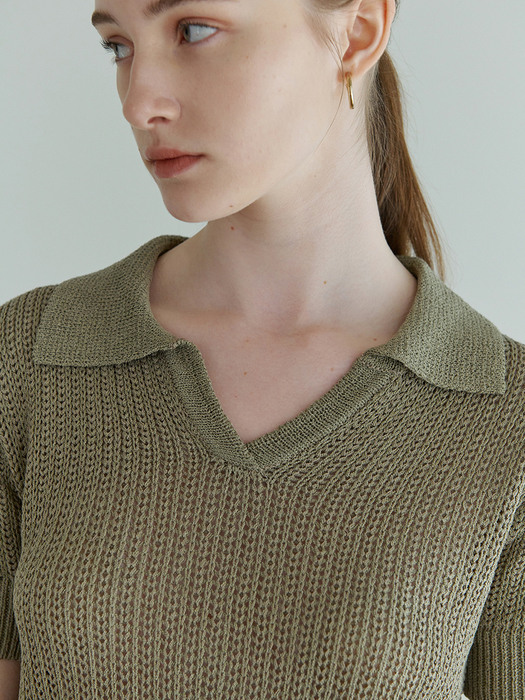 OPEN COLLAR MESH KNIT olive