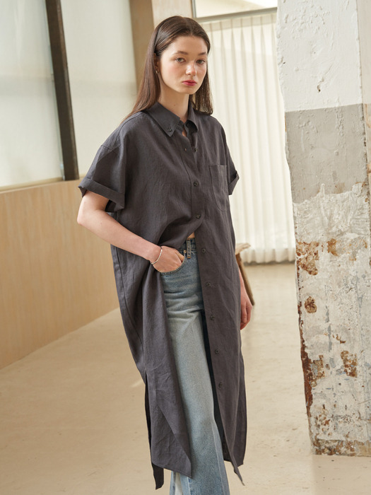 Linen shirt dress (Charcoal)