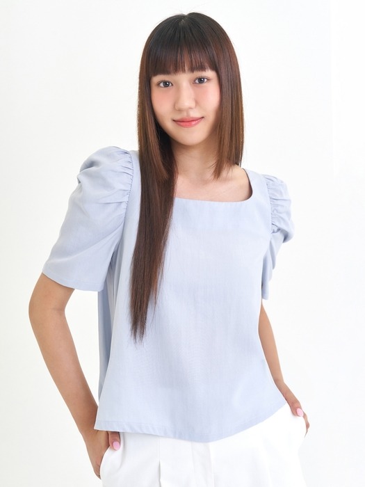 Square neck volume sleeve blouse (white)