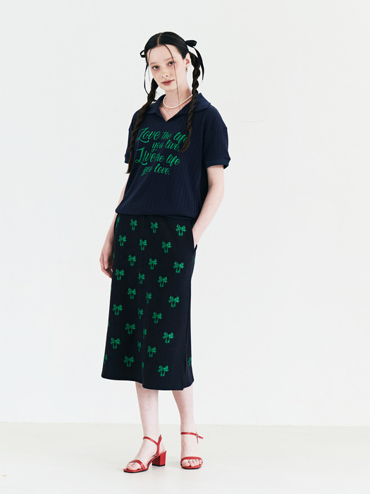 MET summer knit ribbon printing t-shirt&skirt set