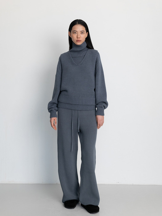 COTTON BLENDED BASIC KNIT PANTS [BLUE]