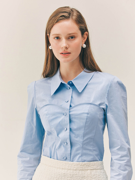 ZENIA Bustier detailed long sleeve blouse (Off white/Light blue)