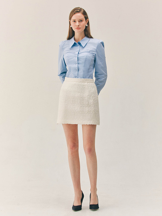 ZENIA Bustier detailed long sleeve blouse (Off white/Light blue)