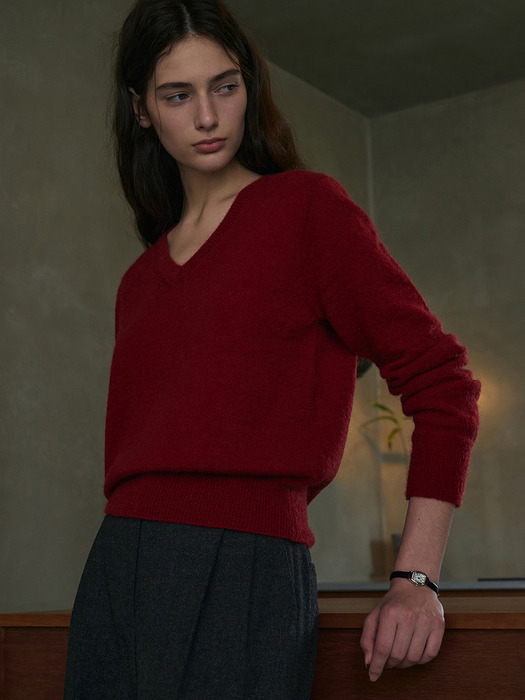 Kid Mohair V-neck Knit Top[LMBCAUKN218]-4color