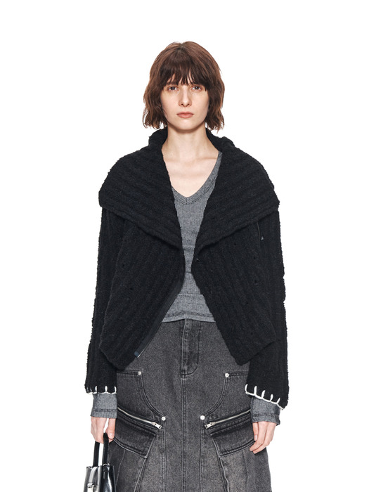 TWO WAY KNIT CARDIGAN JACKET IN BLACK