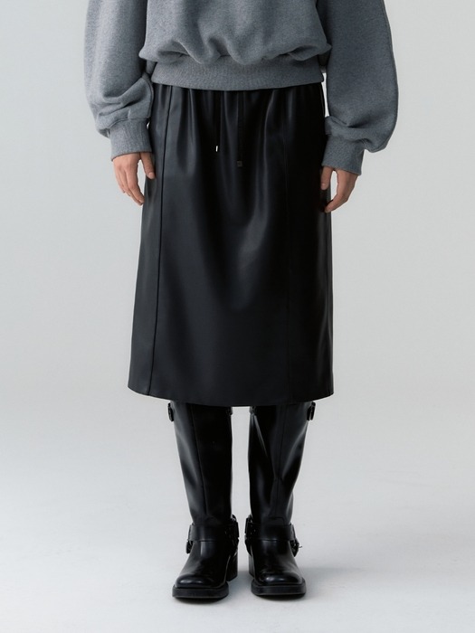 leather banding skirt - black