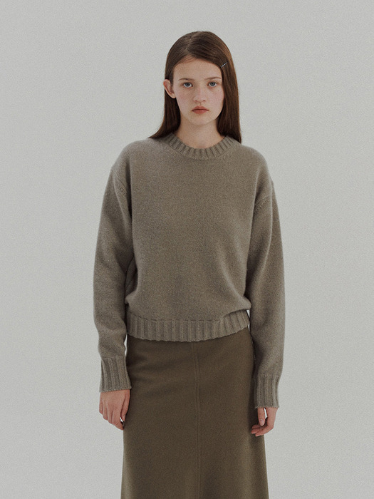 Camel Crewneck Sweater in Warm Grey