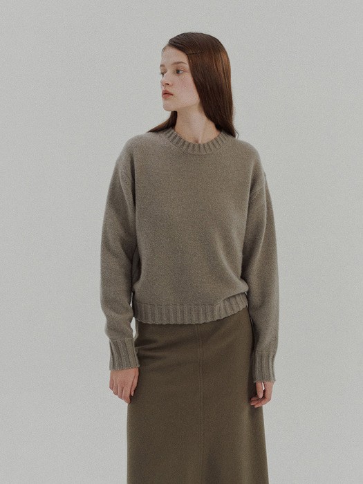 Camel Crewneck Sweater in Warm Grey