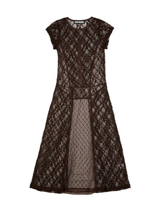 LACE FLARE DRESS_BROWN