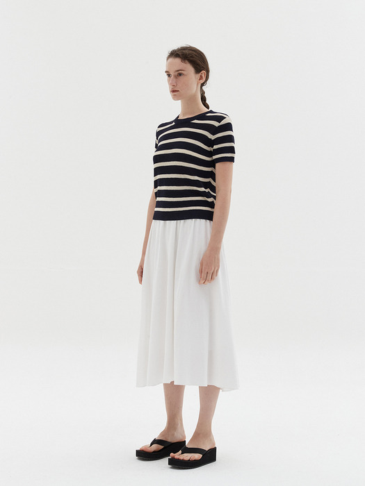 stripe half pullover-navy