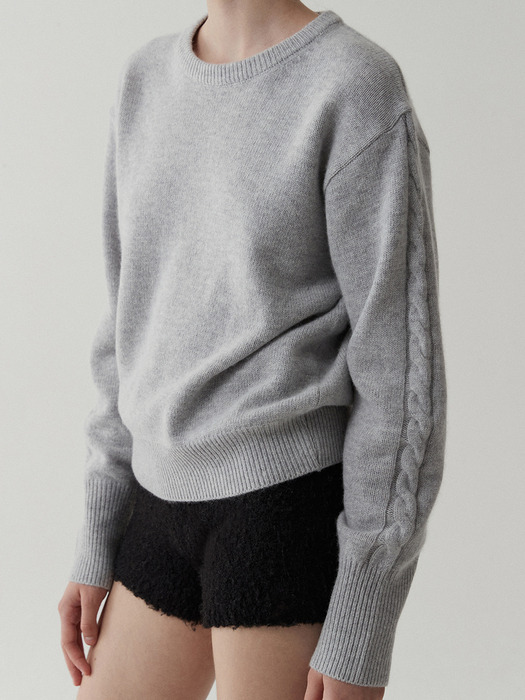 cashwool side cable pullover-gray