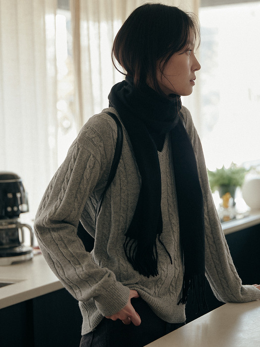 V-neck Wool Cable knit - Gray