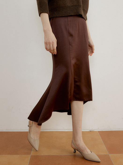 AT PANEL LONG SKIRT SATIN CHOCO BROWN