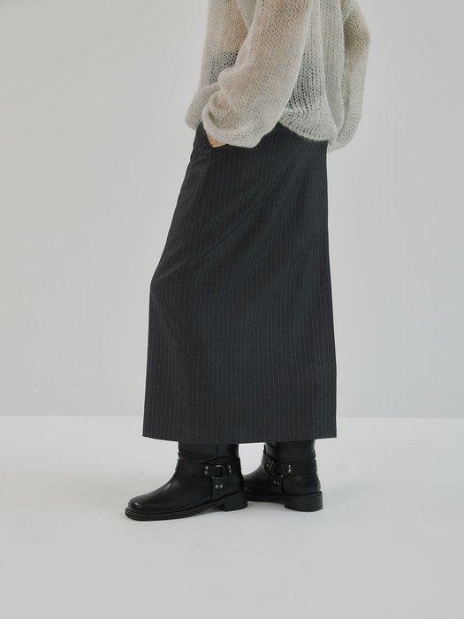 24SS Stripe Maxi Slit Skirt _chacoal
