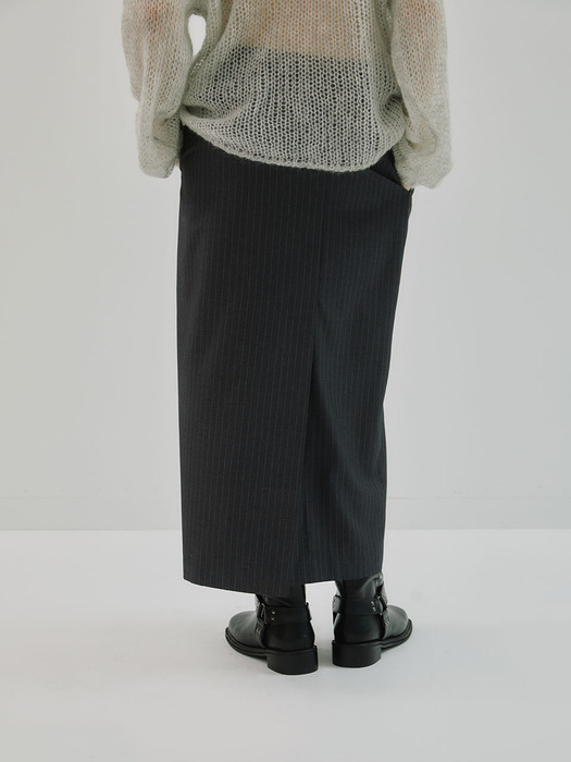 24SS Stripe Maxi Slit Skirt _chacoal