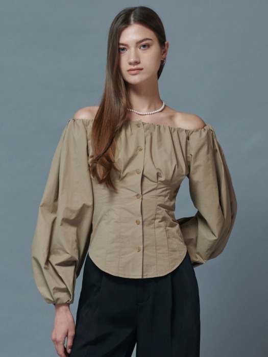 Ivy Cotton Off-Shoulder Blouse [Beige]