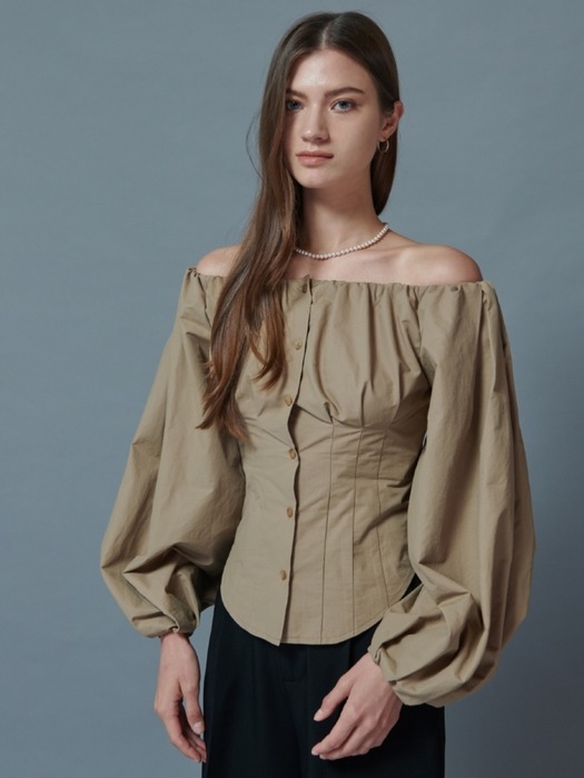 Ivy Cotton Off-Shoulder Blouse [Beige]