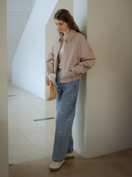 Heart embroidery denim pants_Blue - Image 3