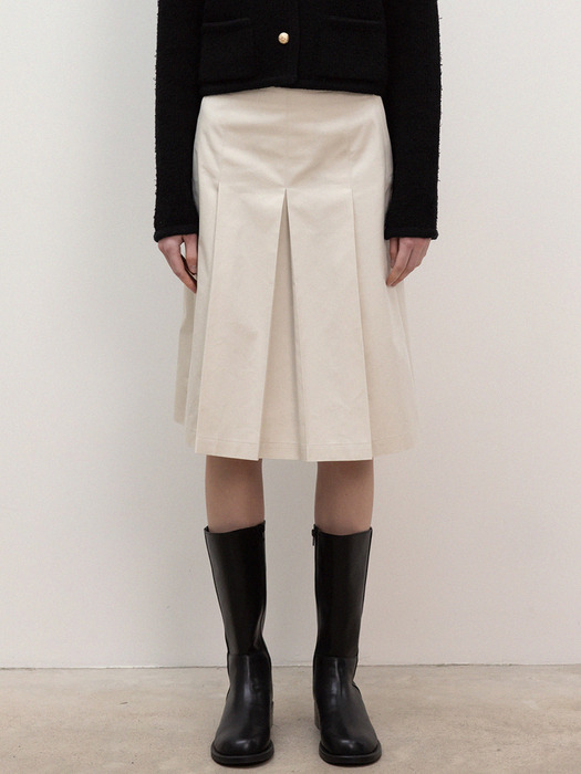 cotton pleat midi skirt (light beige)