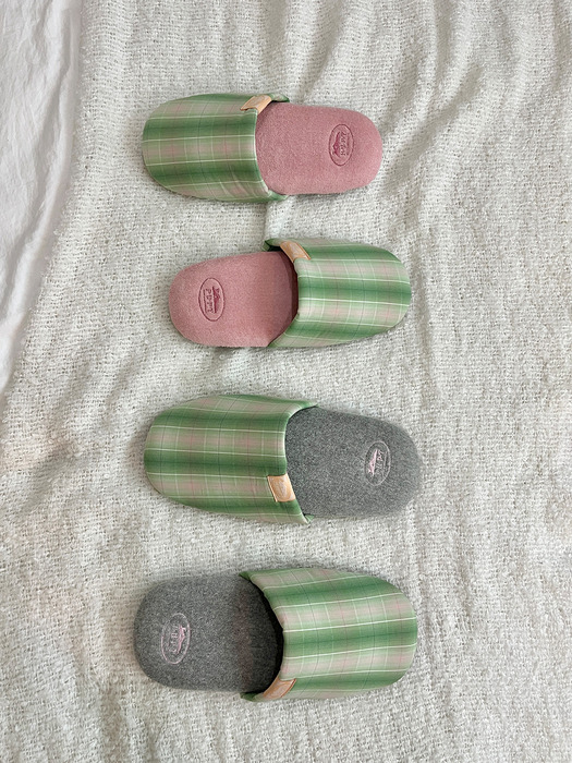 Cutie Check Room Shoes (Green check + gray) L size (255-280)