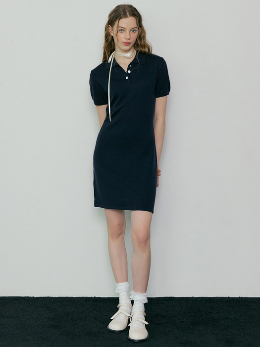 [wool 100] 174 preppy knit onepiece (navy)