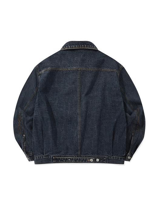 Bleach dyeing trucker jacket / Vintage indigo