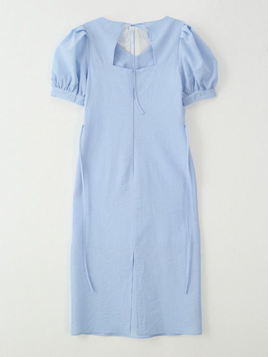 SHIRRING DETAIL MIDI DRESS_BLUE