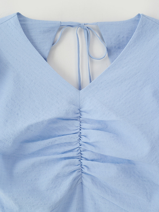 SHIRRING DETAIL MIDI DRESS_BLUE