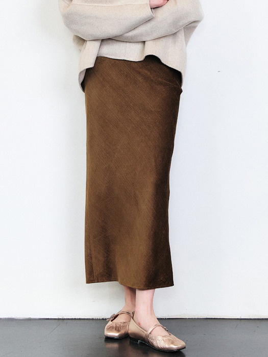 VINTAGE SILK LIKE CODUROY LONG SKIRT [BROWN][BLACK]