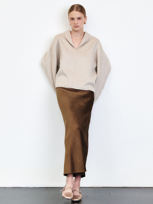 VINTAGE SILK LIKE CODUROY LONG SKIRT [BROWN][BLACK]