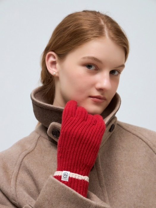 line knit gloves - red