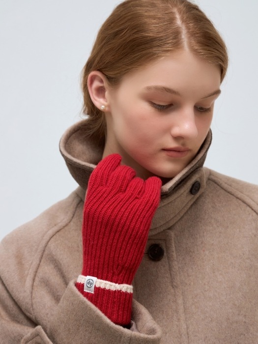 line knit gloves - red