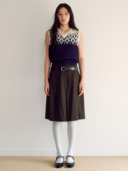 Pleated Midi Skirt  Brown (KE4X27M05D)