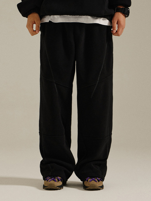 Fleece String Wide Pants Black