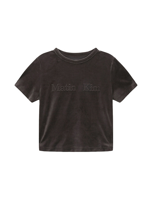 LOGO EMBOSS VELVET CROP TOP IN KHAKI