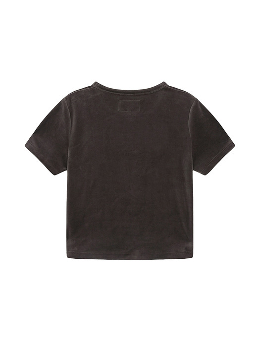 LOGO EMBOSS VELVET CROP TOP IN KHAKI