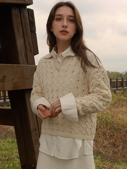 Overfit Crocher Collar Knit - Ivory