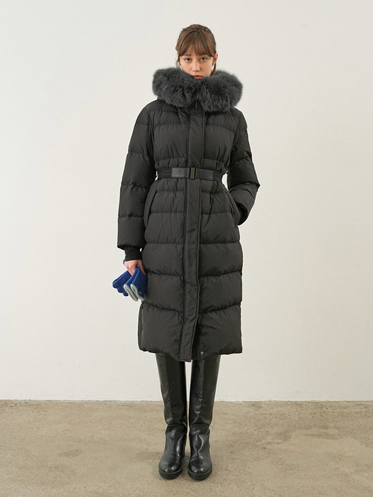 Hood Fur Belted Long Goose Coat NEP4XHB01_10