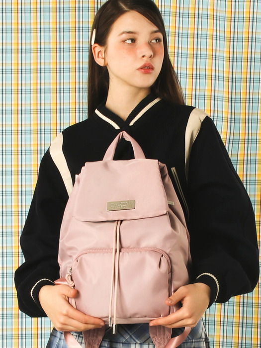 304 Small nylon draw flap backpack_Pink