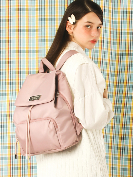 304 Small nylon draw flap backpack_Pink